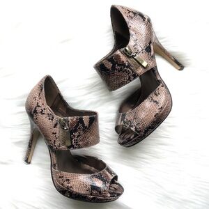 PREVIEW INTERNATIONAL Snakeskin Platform Heels Brown Black Sz 5